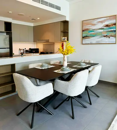 Modern 6-Seater Dining Table with Upholstered Chairs - Black Top comes with 6 chairs