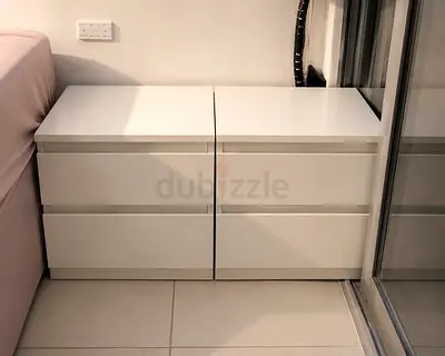 Ikea White Modern 2-Drawer Nightstands / Bedside Cabinets