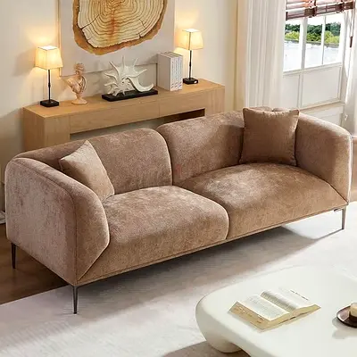Modern 3-Seater Curved Fabric Sofa - Beige