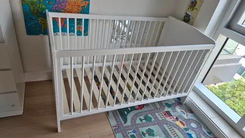 White Wooden Baby Cot - Good Condition