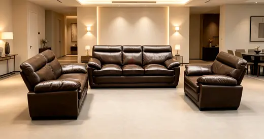 Brown leather 3-piece sofa set — good condition