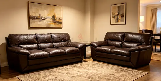 Dark Brown Leather 3-seater and 2-seater Sofa Set — Good Condition