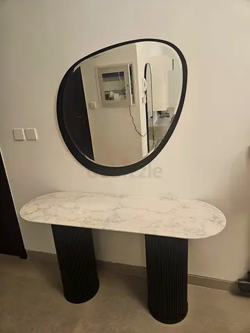 Modern Console Table with Marble Effect Top and Pebble Wall Mirror