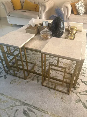 Set of 5 Marble tables 1Top Gold Metal Nesting 4 Coffee Tables