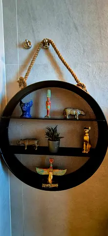 Round Hanging Wall Shelf with Rope - Black, 3-Tier