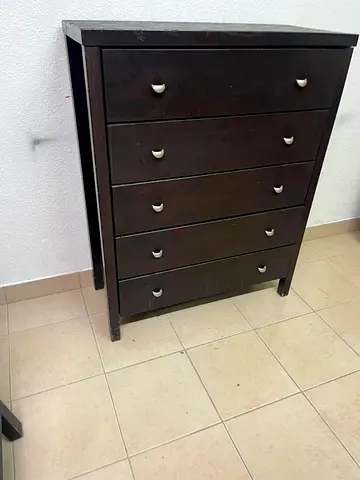 Dark Wood 5-Drawer Chest / Dresser - Good Solid Condition