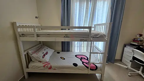 White Wooden Bunk Bed - Solid Frame, Excellent Condition