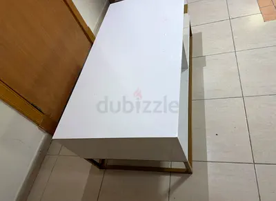 White Gloss Coffee Table with Gold Metal Base