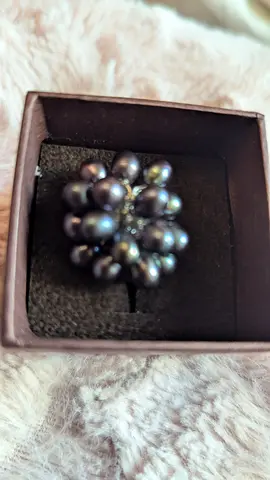 Cluster black pearl cocktail ring in presentation box