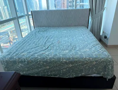King bed frame with upholstered headboard - Excellent condition