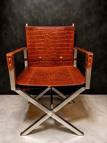 Leather Director's Chair with Stainless Steel Frame - Croc Embossed