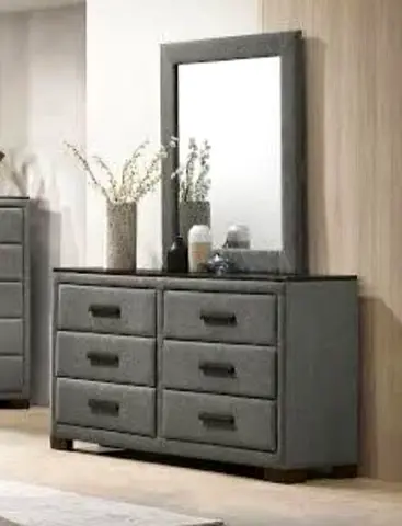 Grey 6-Drawer Dresser with Mirror - Solid Modern Design