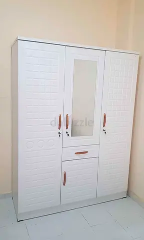 White 3-Door Wardrobe with Mirror and Drawer  new