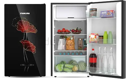 Compact Nikai Single-Door Refrigerator - Black Floral Design