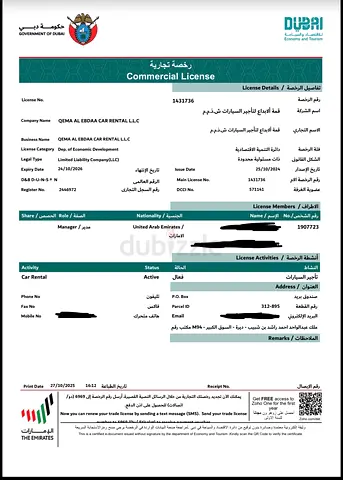 CAR RENTAL LICENSE FOR SALE IN DUBAI