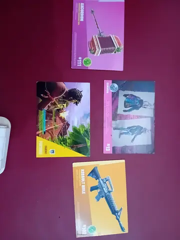 Fortnite Collectible Cards (Set of 4) - Assault Rifle, Accordion, Skins, Game Scene