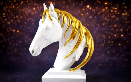 White Horse Bust Statue with Gold Mane - Decorative Collectible from Australia