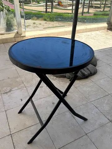 Foldable Round Outdoor Side Table - Black Glass Top