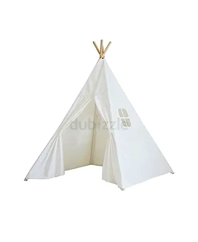 Kids White Play Teepee Tent with Wooden Poles