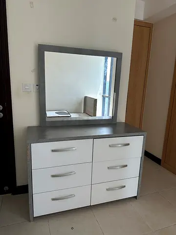 Dresser with Mirror and 6 Drawers - Modern White & Grey