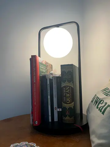 PAN Home Black & White Table Lamp - Modern Table Lamp with Built-in Book Shelf and Globe Light