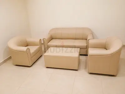 Beige 3-Seater Sofa with Two Armchairs and Coffee Table - Good quality