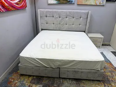 Grey Velvet Tufted Bed Frame with Tall Headboard