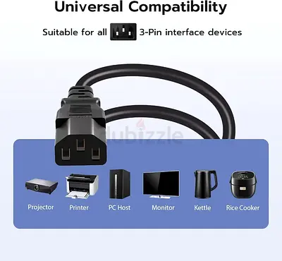Power Cable for Projectors, PCs & Appliances Universal 3-Pin IEC UK 50pcs