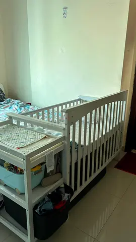 White Baby Crib with Attached Changing Table & Storage