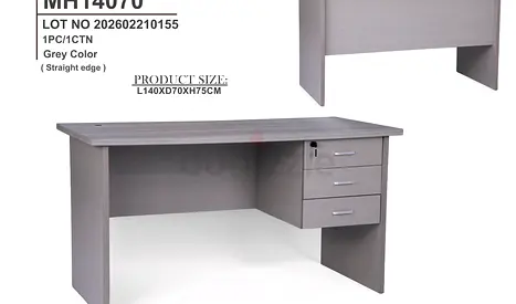 Grey Office Desk with 3 Drawers - 140x70x75cm