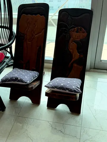 Set of 2 Hand-Carved Wooden Accent Chairs