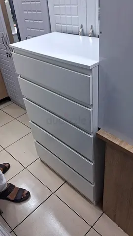 White & Grey 5-Drawer Chest Dresser - Good Condition