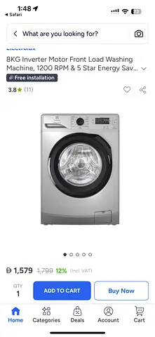 Electrolux 8kg Front Load Washing Machine - 1200 RPM, Silver