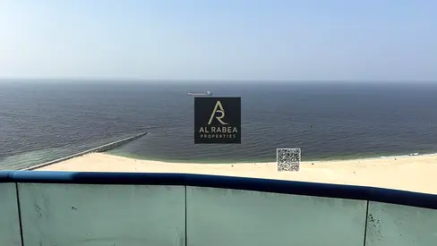 For annual rent in Ajman, on the Corniche, with a full sea view, 3 bedrooms, a living room, 3 bathrooms, and laundry room.