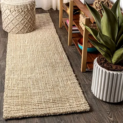 Natural Woven Jute Runner Rug - Neutral Beige, 2.5ft x 8ft (approx)