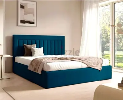 New Blue Upholstered Platform Bed with Padded Headboard King size