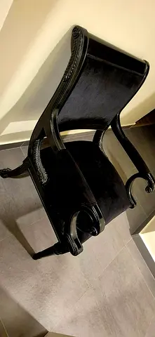Black Carved Wooden Accent Chair with Velvet Upholstery