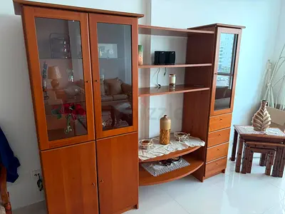 Wooden Entertainment Center / Wall Unit with Glass Cabinets and Shelves