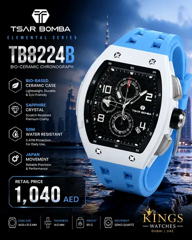 Tsar Bomba TB8224B Men's Sport Chronograph Watch - Blue Silicone