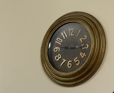 Large Round Wall Clock with Antique Brass Frame