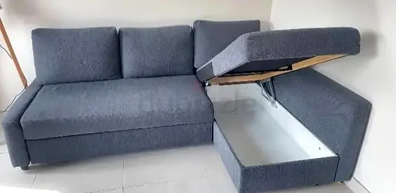 Grey L-Shaped Sofa Bed with Integrated Storage