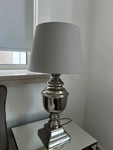 Pair of 2 Silver Table Lamp with Grey Fabric Shade - Good Condition