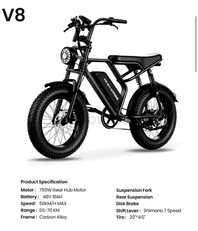 WINDHORSE V8 Electric Bike Fat Tire, 1 Year Guarantee