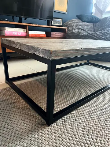 Rustic Industrial Coffee Table with Wood Top and Metal Frame