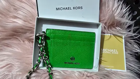 Michael Kors Green Leather Card Holder with Chain