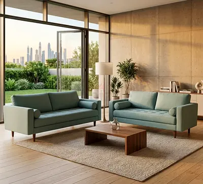 Mint Green Mid-Century 5 Seater 3+2 Sofas Set (2 pieces)