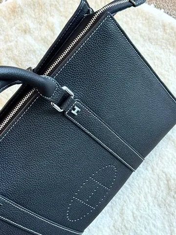 Black pebbled leather Hermes bag