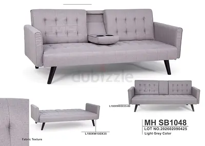 Light Grey Convertible Sofa Bed with Cup Holders - MH SB1048