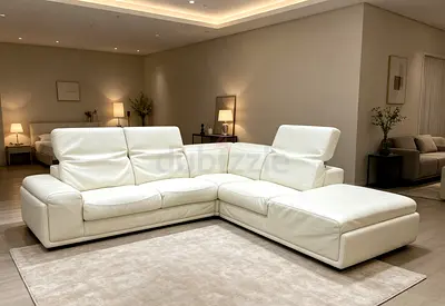 White Marina Leather L-shaped Corner Sofa with Chaise (Good condition)