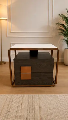 Al Huzaifa Alexandra Night Stand, White Marble Top With 2 Drawers